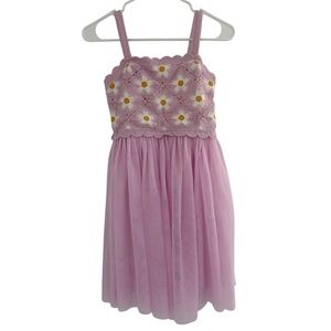 Girls Pink Crochet Flower Knit Tulle Dress 🌼